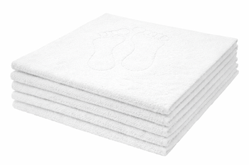 KOMPLET 5X DYWANIK BIAŁY HOTELOWY ŁAZIENKOWY RĘCZNIK DO STÓP 50x70 STOPKI 650 GSM